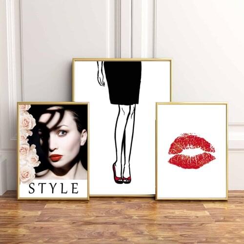 Prints And Posters Modern Canvas Painting Sexy Woman Wall Pictures For Living Room Fashion Art Couture Red lips Home Decoration