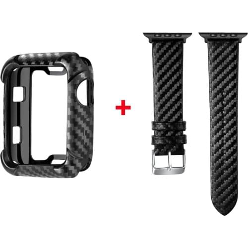 Watch band with protective case For Apple Watch series 4 5 44mm 40mm Carbon Fiber suit Protector Cover Bracelet strap For iwatch