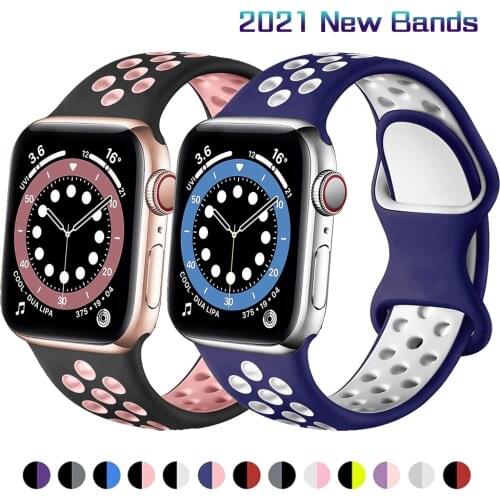 Silicone strap for iwatch band 6 SE 5 4 3 2 1 Breathab rubber watchband bracelet correa for apple watch band 44mm 42mm 38mm 40mm