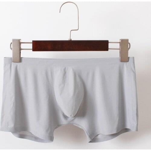 Sexy Men Underwear Seamless Boxer Shorts Solid Thin Ice Silk Low-rise U Conve Pouch Underpants Cueca calzoncillo Plus Size M-XXL