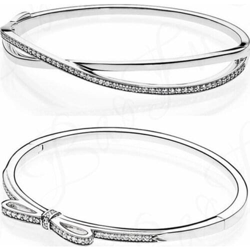 Suitable For European Original Women 925 Sterling Silver Bracelets Shiny Bows And Crisscross Bracelets Luxury Fashion Jewelry