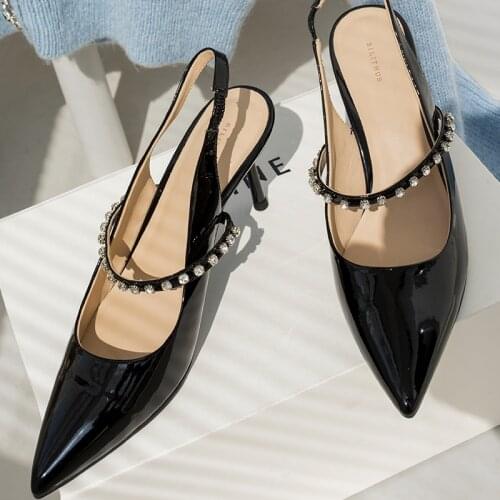 Womens shoes new fashion pointed toe single shoes high heels womens rhinestone Baotou open shoes wedding shoes women