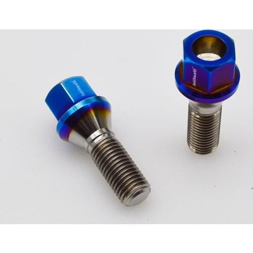 High performance light weight burnt blue color cone seat Gr.5 titanium lug bolts M14*1.5*28mm