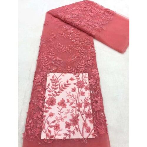 High Quality French Mesh Lace Fabric Nigerian Swiss Tulle Embroidery Sequins Beads Tube Craft Sewing Party Wedding Dress 5 Yards