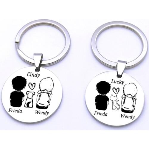 Private Custom Engraved Family Pet Dog Cat Name Keyring Lovers' Keychain For Women Men Lovers Boyfriend Girlfriend Gift Key Fob