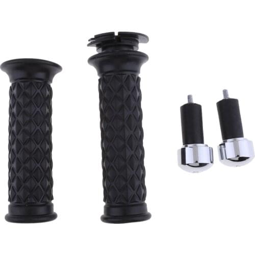 1 Pair 7/8'' 22mm Black Motorcycle Handlebar Throttle Grips with Bar End