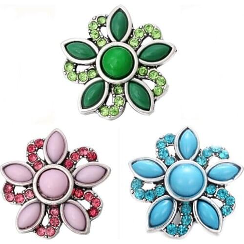 10pcs/lot New Snap Jewelry Vintage Natural Stone Flower Snap Buttons Fit 18mm Metal Snap Button Bracelet Bangles
