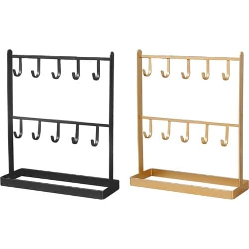 2 Pcs Iron Jewelry Earring Hanger Necklace Ring Earring Earring Shelf Display Shelf Porch Key Rack, Black & Gold