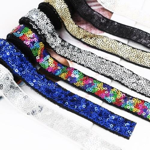 2Yards /Lot Diy 20mm Sequins Ribbon Lace Trim Sequin Sewing Fabric For Dress Clothes Headdress Bridal Wedding Sewing Accessories