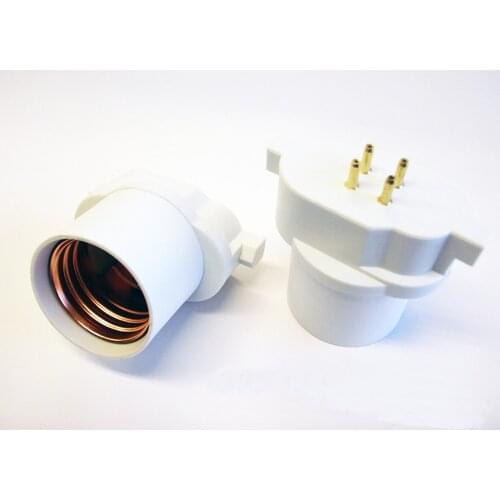 2pcs GY10Q to E26/E27 Lamp Base Adapter, 4P CFL GY10Q Lamp base to LED E26 Light Socket Adapter Need Bypass Ballast