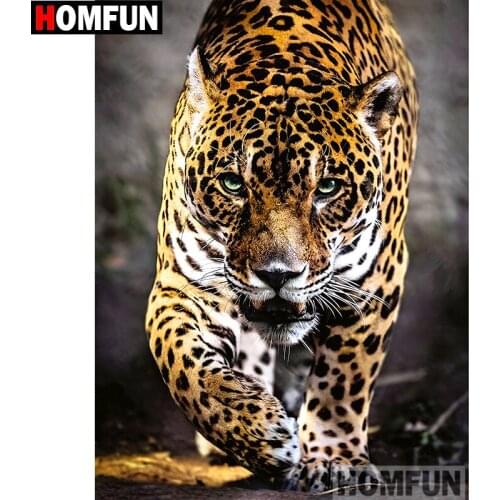 HOMFUN Diamond Painting Cross Stitch "Animal leopard" Full Square Round Diy 5d Diamond Embroidery Picture Rhinestone Art A01530