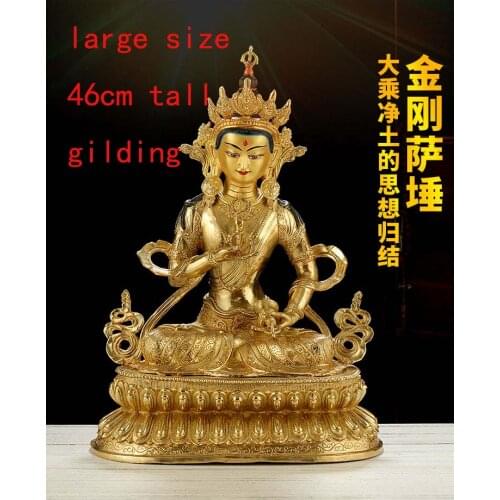LARGE Huge 45CM 2021 HOME Temple efficacious Protection Talisman GOLD gilding Namo Guru Vajrasattva Vajra Buddha brass statue