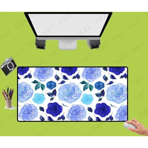 XGZ Blue Hand Painted Rose Rat Custom Large Mouse Pad Black Lock Edge Computer Keyboard Table Mat Rubber Stripe Non-slip Csgo