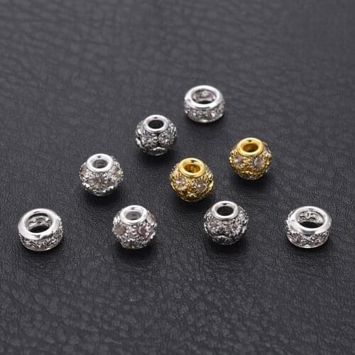 10Pcs/Lot Copper Rhinestone Rondelles Seed Charms Bead DIY Bracelet Crystal Round Spacer Loose Beads For Jewelry Making Supplies