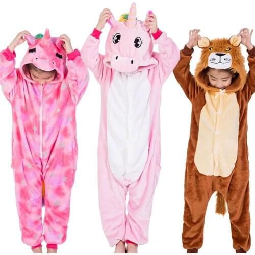 Cute kid onesie pajamas lion fox unicorn animal one-piece pajamas for 1-8years child boys girls flannel pajamas sleepwear