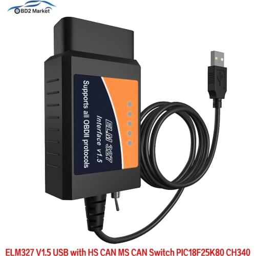ELM327 V1.5 USB with HS CAN MS CAN Switch PIC18F25K80 CH340 OBD2 diagnostic tool for Ford brush hidden obd2 elm 327 code reader