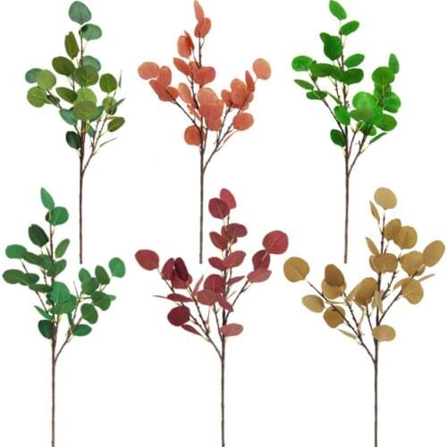 5pcs Artificial Eucalyptusr Tree Leaf Branch For Plant Wall Background Wedding Party Home Garden Hotal Office Bar Decorative