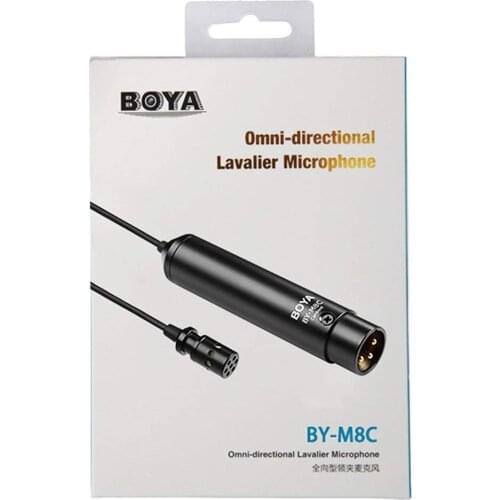 BOYA BY-M8C Clip-On Cardioid Condenser Microphone XLR Lavalier Microphone for Canon Sony Panasonic Camcorders TASCAM Recorders