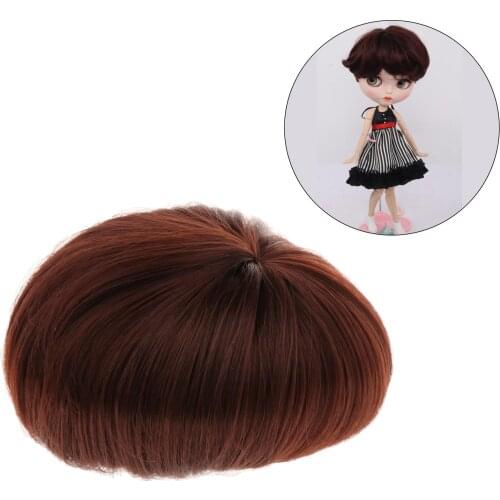Brown Synthetic Mohair Dolls Wig Short Hair BJD Doll Making Supplies, 6cm Length