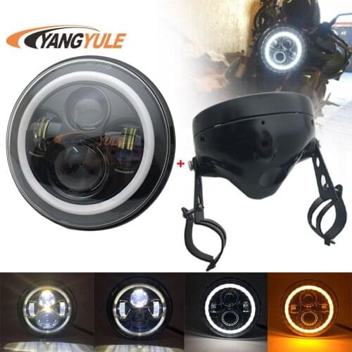 Round 7 Inch Motorcycle Hi/Lo LED Headlight+ 7"Bucket Housing Mount Bracket For Street Glide Softail FLHX Touring Trike