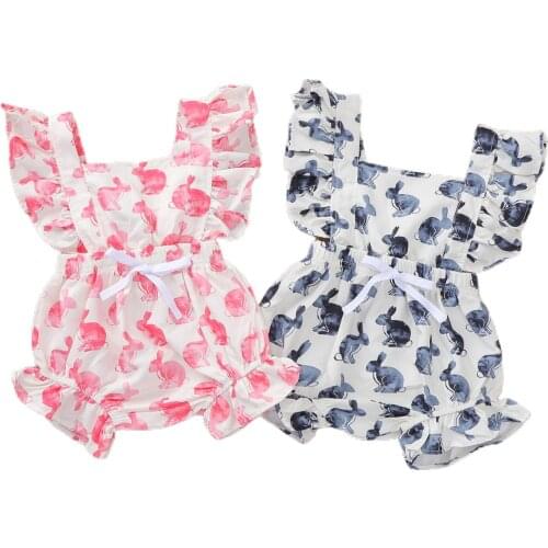 Citgeett Summer Easter Infant Baby Girls Boys Sleeveless Bodysuit Cartoon Rabbit Print Bow Ruffle Elastic Waist Outfit Clothes