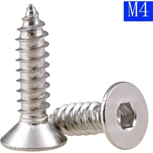 M4 4mm Hex Socket Screws Flat Head Bolts Allen Countersunk Self-Tapping Screw