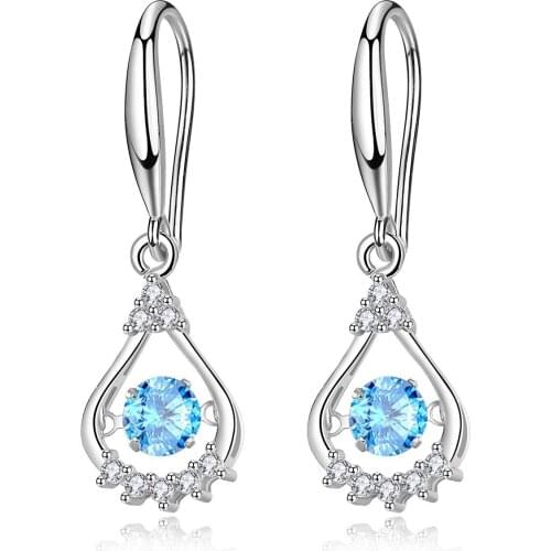 Fashion Zircon Love Heart Luxury Drop Earrings For Women Dainty Jewelry Vintage Blue Pink White Crystal Stone Wedding Earrings