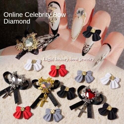 10pcs Fashion Crystal Heart Pendant Nail Jewelry 3D Matte Bow Resin Nail Art Decorations Japanese Style DIY Manicure Accessories