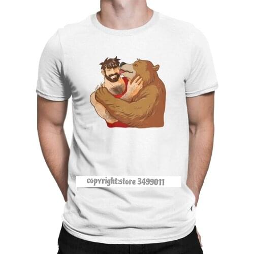 Bear Kiss No Background Tshirts Men Bobo Bear Gay Art Pride LGBT Premium Cotton Tee Shirt Fitness T Shirts Oversized
