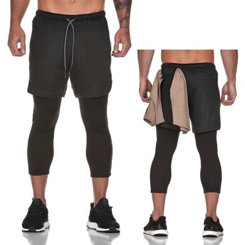 Gym Running Training Tight Pants Quick Dry Workout 3/4 Pants Men Plus Size 045