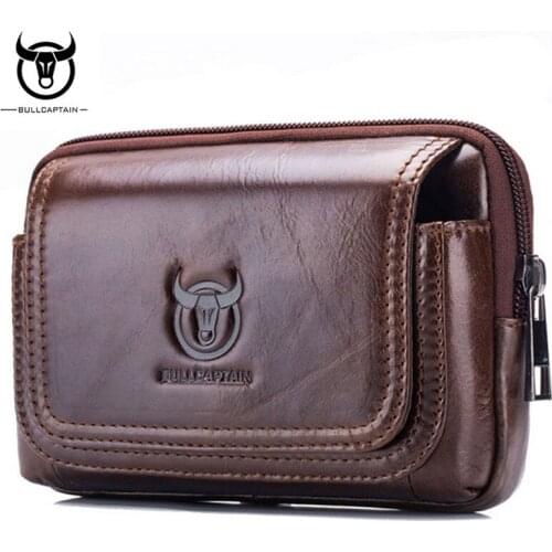 BULL CAPTAIN Genuine Leather famous brand Men Cell Mobile Phone Case Cover Purse Cigarette Money Hip Belt Waist Bag wallet Gif