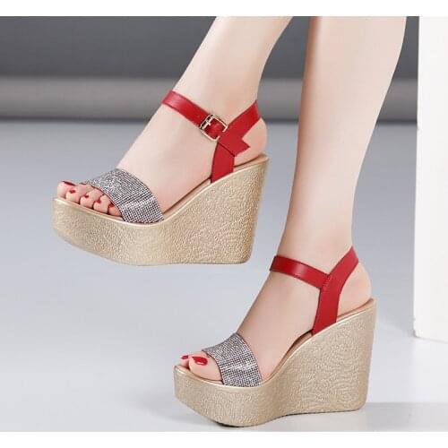 11Cm Super High Heels Sandals Summer Wedges Platform Peep Toe Sandals Luxury Rhinestones Sexy Lady Party Dress Shoes Size 32 33
