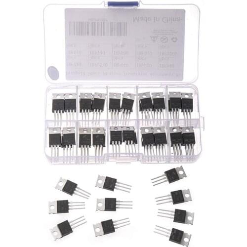 50Pcs 10Types IRF Series Mosfet Transistors Assortment Kit, Including IRFZ44/510/520/530/540/640/740/840/3205/9540