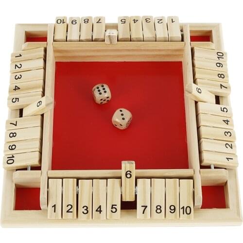 Board Game Four Sided 10 Numbers Shut The Box Board Game Set Dices Game Set for 4 People Friends/Family Pub Bar Party Supplies