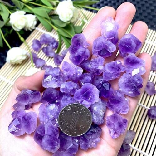 Natural Amethyst Cluster Rough Stone Crystal Ore Specimen Ornaments Home Fish Tank Potted DIY Decoration Crystal Stones 1-2CM