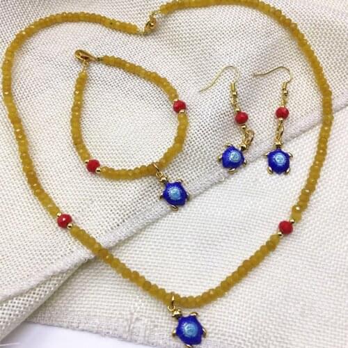 2x4mm natural stone yellow jades chalcedony abacus beads chain necklace strand bracelet earrings original diy jewelry set B2926