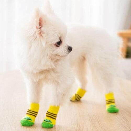 4pcs Puppy Dog Socks Soft Pet Knits Socks Cute Cartoon Anti Slip Socks Warm Puppy Dog Shoes Small Medium Dogs Pet Product