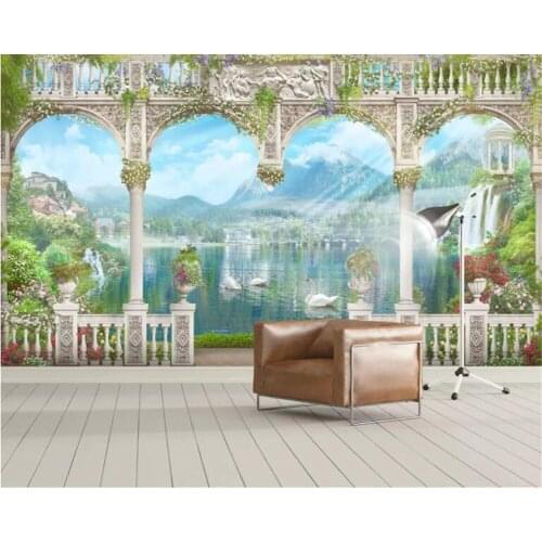 Beibehang wallpaper for walls 3 d European Roman Column Landscape Swan Waterfall Background photo wall mural 3d wallpaper