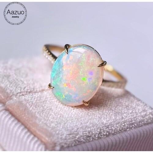 Aazuo 18K Yellow Gold Natural Opal 2.3ct Real Diamonds Original Ring Gift for Woman Charm Jewelry
