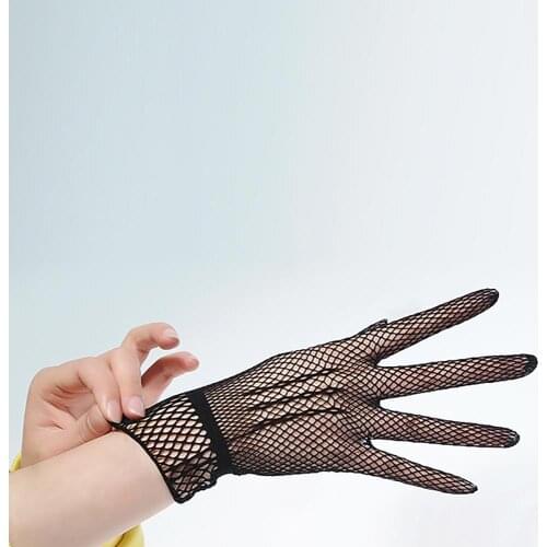 Women Summer UV-Proof Driving Gloves Mesh Fishnet Gloves Black White Nylon Solid Fashion Fishnet Gloves High Quality