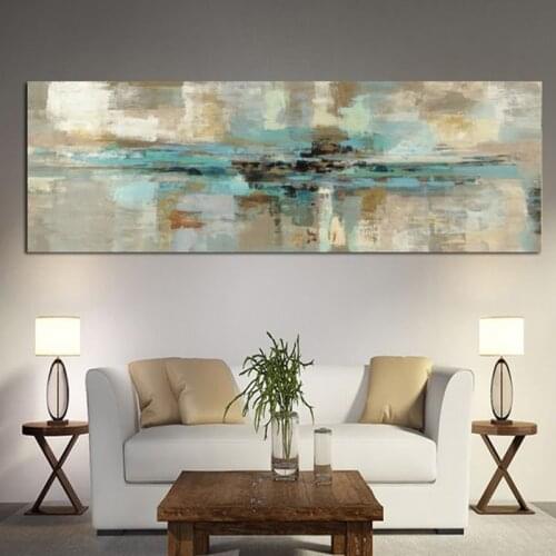Light Blue Canvas Painting Posters and Prints Modern Abstract Oil Painting on the Wall Art Living Room Cuadros Decoracion Salon