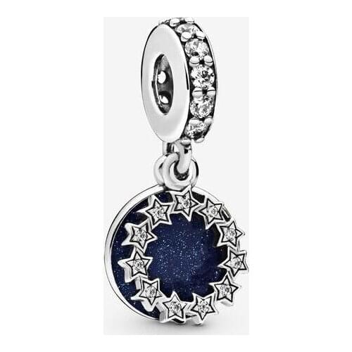 Genuine 925 Sterling Silver Charm Vintage Inspirational Stars Dangle Charm Beads Fit Pan Bracelet & Necklace Jewelry