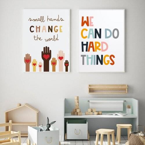 Kids Growth Mindset Poster Education Quotes Canvas Painting Colorful Art Print Hand Heart Wall Picture For Playroom Home Décor