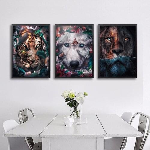 Nature Tiger Lion Wolf Leopard Jungle Canvas Painting Wall Art Poster Nordic Posters Prints Wall Picture For Living Room Decor