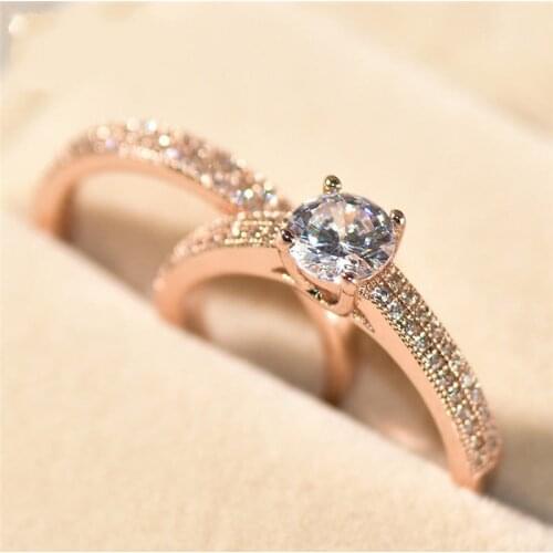 Luxury Female White Bridal Wedding Ring Set Fashion 925 Silver & gold Jewelry Promise CZ Stone Engagement Rings For Women