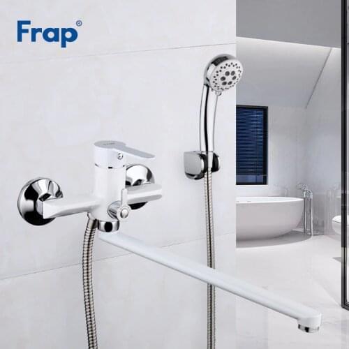 Frap White Bath Shower Faucet Set Bathroom Water Mixer Shower Bathtub Taps Shower Wall torneira Tap Shower Head 35CM nose F2241