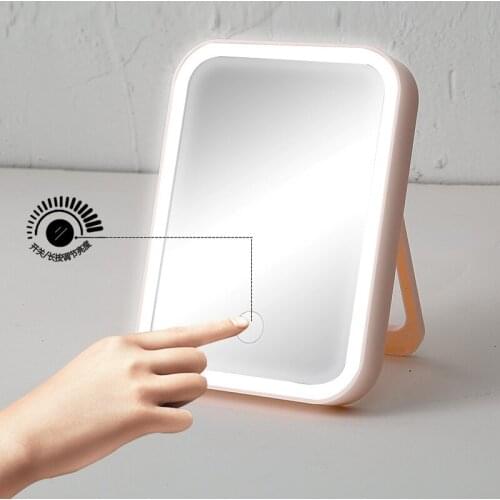 LED Makeup Mirror Touch Screen Vanity Mirror With Led Brightness Adjustable Foldable Cosmetic Mirrors Portable Usb Rechargeable