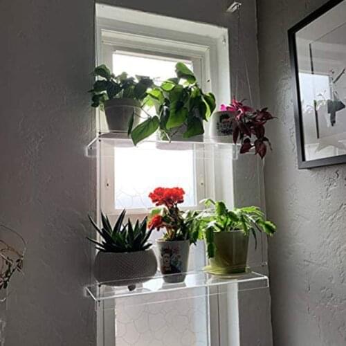 Transpaent Acrylic Window Plant Shelves 2/3 Layers Clear Hanging Floating Wall Shelf Flower Pot Rack Planter Stand Decor