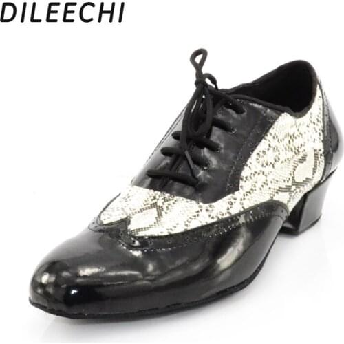 DILEECHI Snake skin Genuine leather Latin dance shoes mens adult soft outsole Ballroom dancing shoes Party Square dance shoes