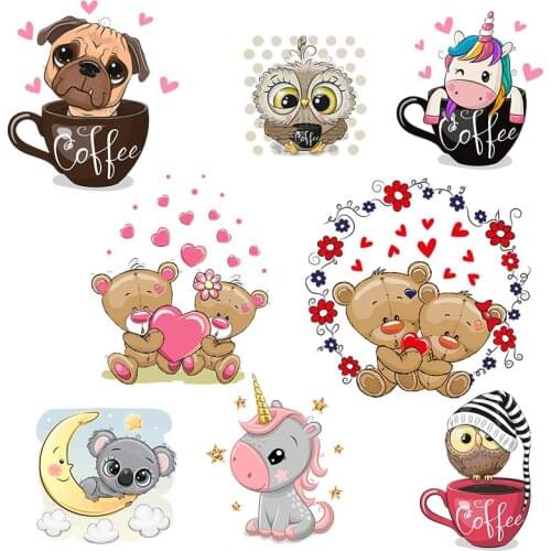 Cute Owl Unicorn Patches For Kids Clothing T-shirt Dresses Appliques Heat Transfer Vinyl Washable Sticker Stripes on Clothes